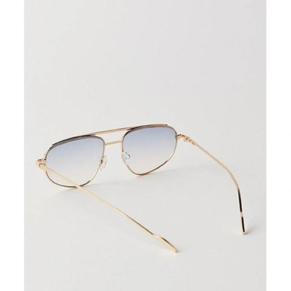 Free People Gold Frame Aviator Sunglasses with Light Blue Gradient Lenses